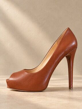 GUESS Y2K Brown Genuine Leather Peep Toe Platform Stiletto Pumps Heels Size 6.5